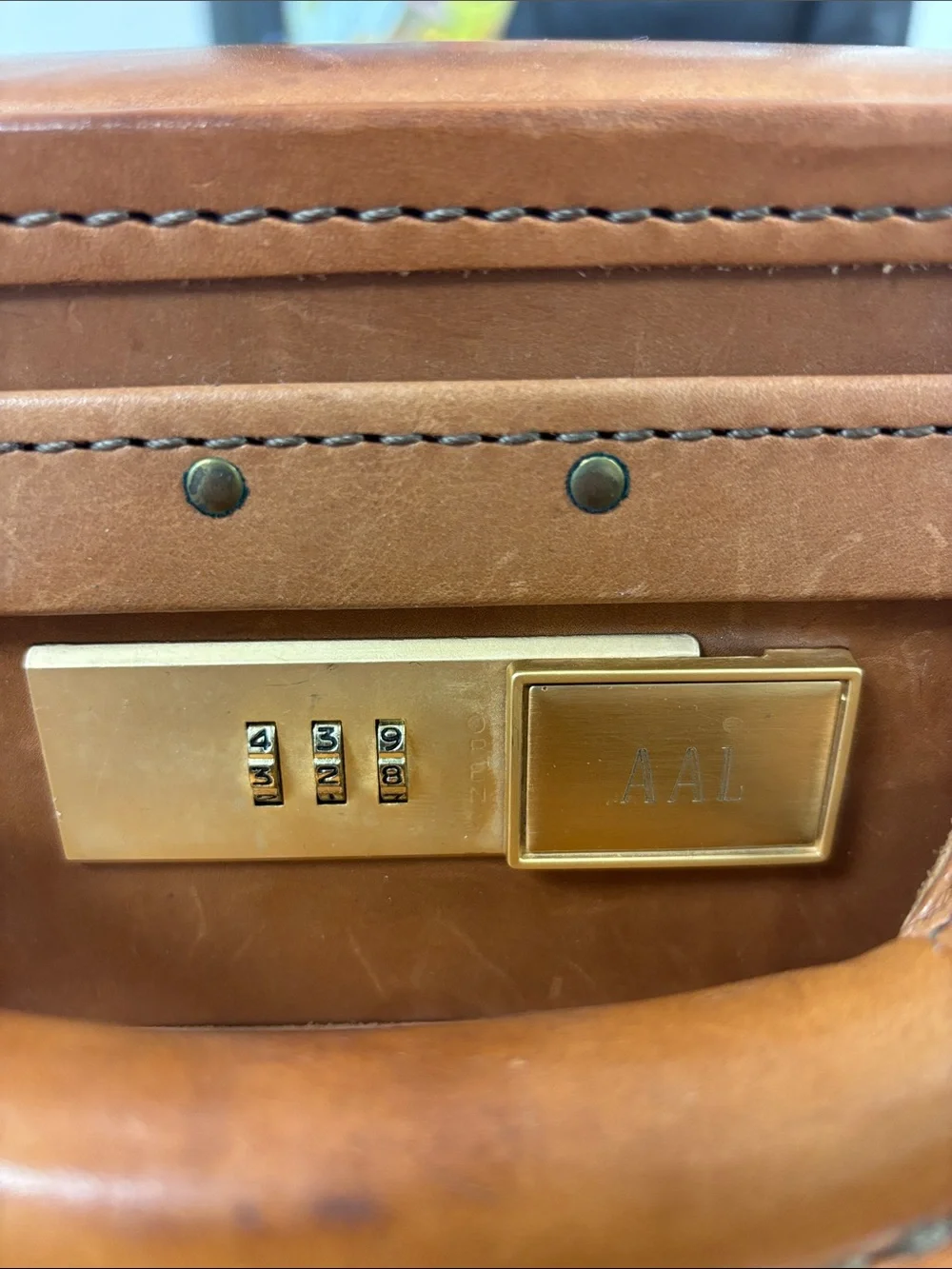 Tumbled Brown Leather Briefcase with Top Handle